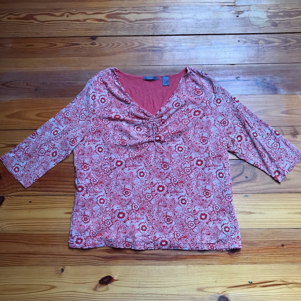 Liz Claiborne Red White Mesh 3/4 Length V-Neck Blouse, EUC, 3X - Picture 3 of 14